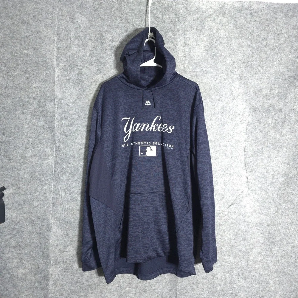 New York Yankees Mens 2XL Navy Blue MLB Authentic Hoodie Space Dye 2390 Majestic